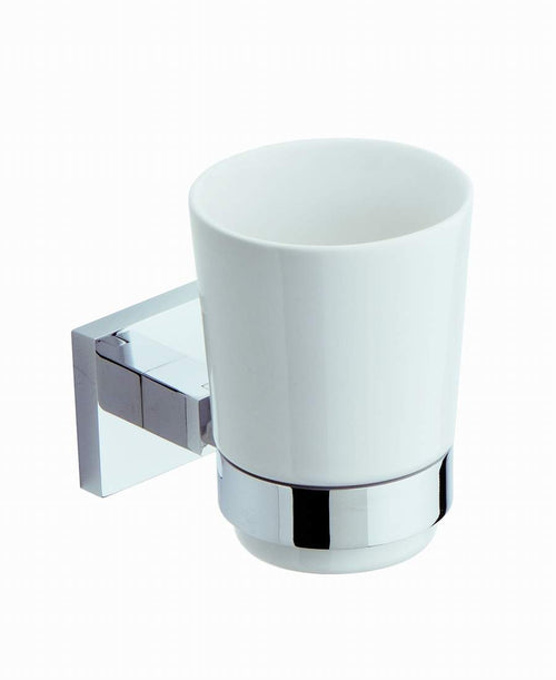 METAFORM - PORTA BICCHIERE PER SPAZZOLINI KUBE 029 - IN OTTONE CROMATO E CERAMICA