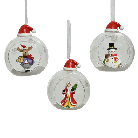 Palline decorative con babbo natale, renna e pupazzo di neve da Ø 8 cm