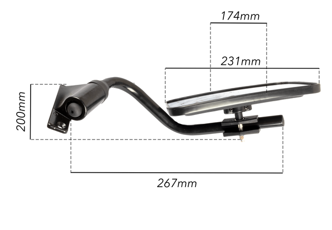 Specchio retrovisore destro con coppa 230x180mm e braccio 250mm