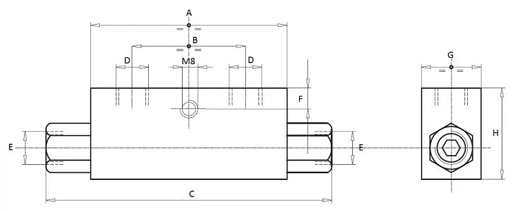 Valvola di blocco doppio effetto da 1/4" con attacchi 12l