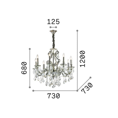Lampadario Classico Gioconda Metallo-Cristallo Argento 8 Luci E14