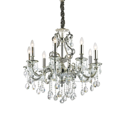 Lampadario Classico Gioconda Metallo-Cristallo Argento 8 Luci E14