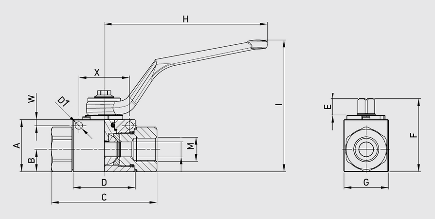 Rubinetto a sfera per valvole oleodinamiche a 2 vie filetto femmina 1/2”