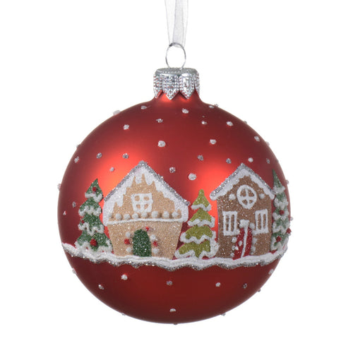 Palline rosse opache con paesaggio innevato decorazione per albero di natale da 8 cm, confezione da 6 pezzi