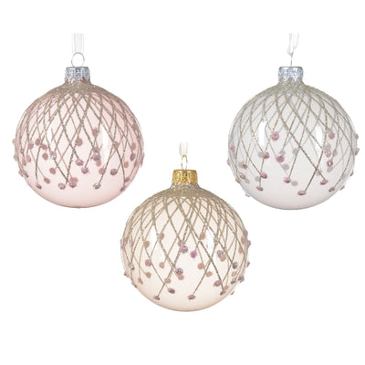 Palline per albero di Natale in vetro decorato oro, champagne e rosa da Ø 8 cm, confezione da 12 pezzi
