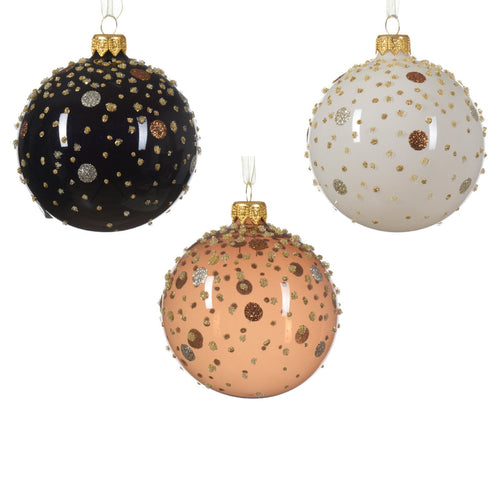 Palline per albero di Natale in vetro decorato rosa, nero e bianco da Ø 8 cm, confezione da 12 pezzi