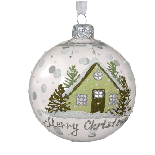 Palline per albero di Natale in vetro decorate trasparente con con case innevate, 6 pezzi