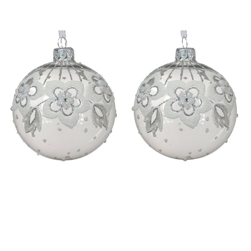 Palline per albero di Natale in vetro decorate trasparente con fiori, 6 pezzi