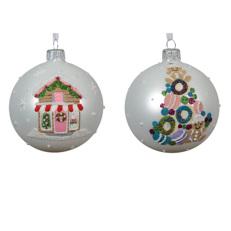 Palline per albero di Natale in vetro decorate colore bianco, 6 pezzi