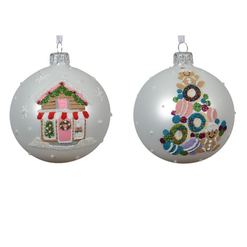 Palline per albero di Natale in vetro decorate colore bianco, 6 pezzi