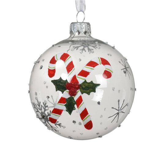 Palline per albero di Natale in vetro decorate trasparente con bastoncino, 6 pezzi
