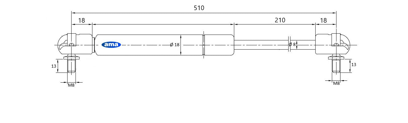 Molla a gas estensione max 500mm 250N adattabile a Deutz Fahr
