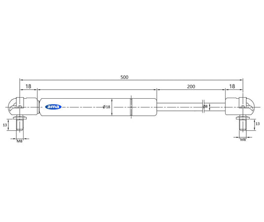 Molla a gas estensione max 500mm 250N adattabile a Massey Ferguson
