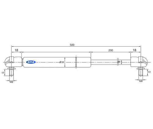 Molla a gas estensione max 500mm 250N adattabile a Massey Ferguson