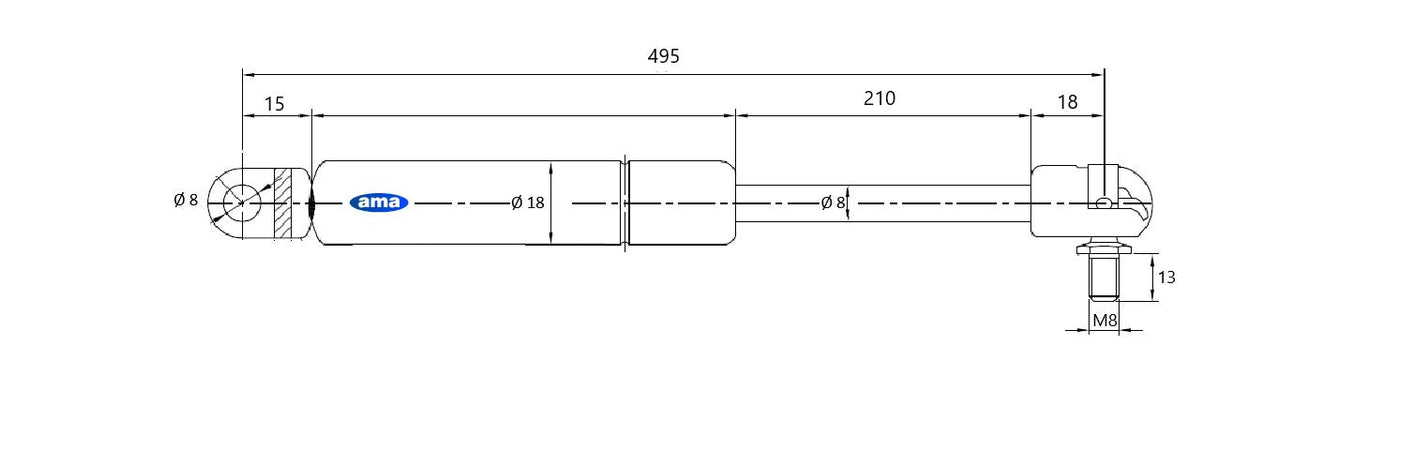 Molla a gas estensione max 495mm 150N adattabile a John Deere