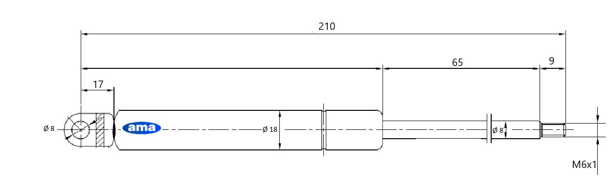 Molla a gas estensione max 210mm 180N adattabile a Landini e Massey Ferguson