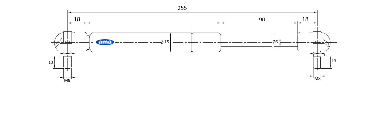 Molla a gas estensione max 255mm 300N adattabile a Landini e Massey Ferguson
