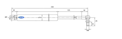 Molla a gas estensione max 330mm 110N adattabile a Same