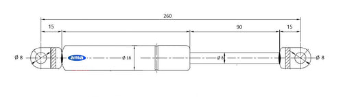 Molla a gas estensione max 260mm 250N adattabile a Same
