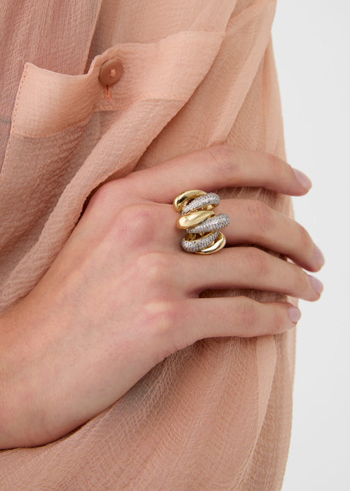 Anello over con pietre argento e oro