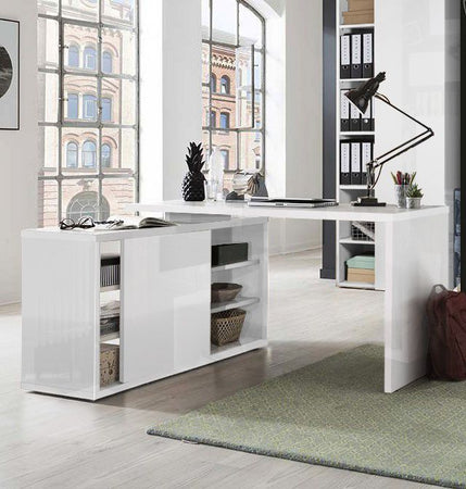 Scrivania angolare da ufficio e cameretta con cassettiera 150 cm Bianca "Made in Italy"
