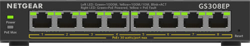 Netgear 8-port gigabit ethernet poe+ plus switch (gs308ep) gestito l2/l3 gigabit ethernet (10/100/1000) supporto power over ethernet (poe) nero - NETNE000120