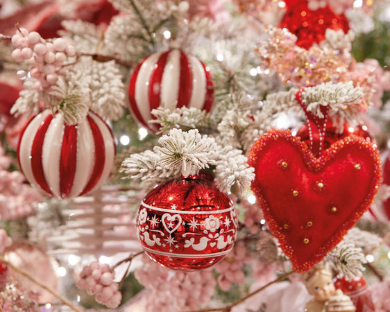 Palline per albero di Natale in vetro color Rosso e Bianco con strisce da 8 cm, confezione da 3 pezzi