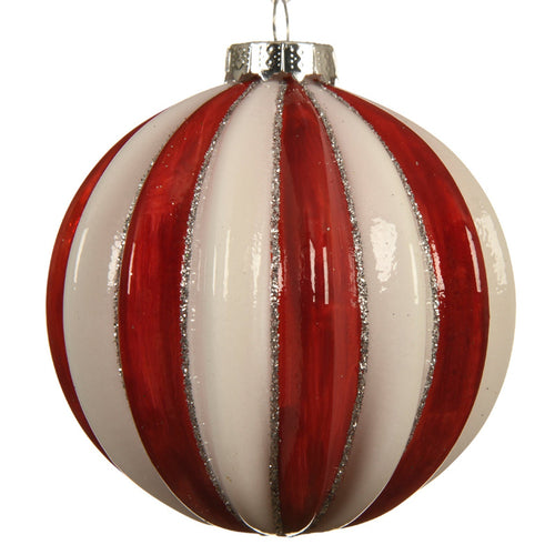Palline per albero di Natale in vetro color Rosso e Bianco con strisce da 8 cm, confezione da 3 pezzi