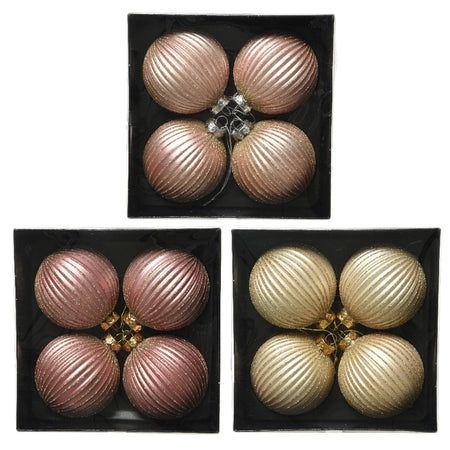 Palline per albero di Natale in vetro con righe da 8 cm, confezione da 4 pezzi