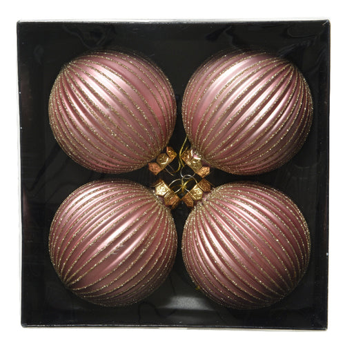 Palline per albero di Natale in vetro con righe da 8 cm, confezione da 4 pezzi