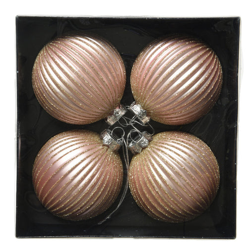 Palline per albero di Natale in vetro con righe da 8 cm, confezione da 4 pezzi