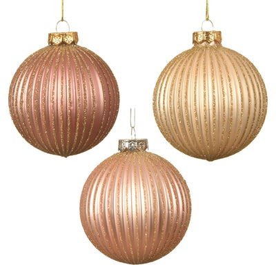 Palline per albero di Natale in vetro con righe da 8 cm, confezione da 4 pezzi