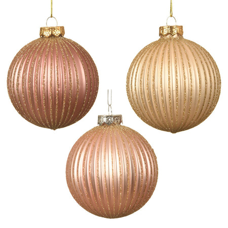 Palline per albero di Natale in vetro con righe da 8 cm, confezione da 4 pezzi