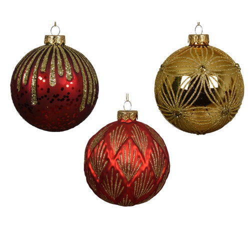 Palline per albero di Natale in vetro decorato colore oro e rosso, 12 pezzi