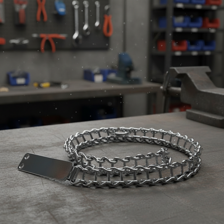 Collare a scaletta in acciaio nichelato per cani con targhetta