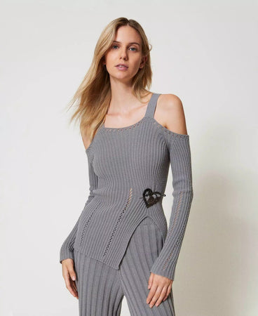 Twinset Maglia donna in filato Treeblend con spilla