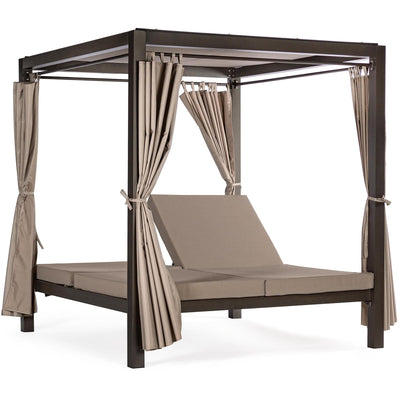 Lettino Daybed Dream prendisole ad isola per giardino e piscina, baldacchino reclinabile con tende