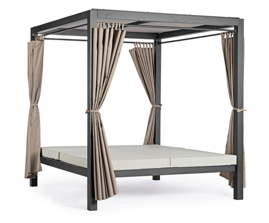 Lettino "Daybed Dream" prendisole ad isola per giardino e piscina, baldacchino reclinabile con tende