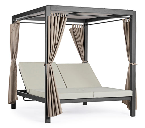 Lettino "Daybed Dream" prendisole ad isola per giardino e piscina, baldacchino reclinabile con tende