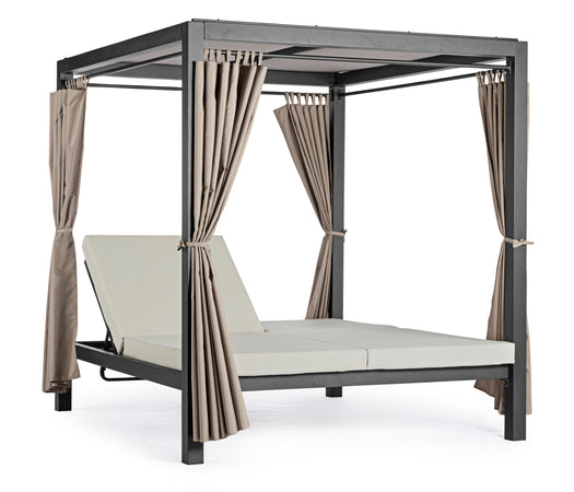 Lettino "Daybed Dream" prendisole ad isola per giardino e piscina, baldacchino reclinabile con tende