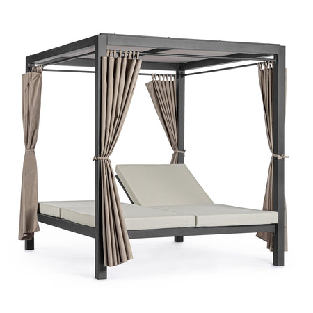 Lettino "Daybed Dream" prendisole ad isola per giardino e piscina, baldacchino reclinabile con tende