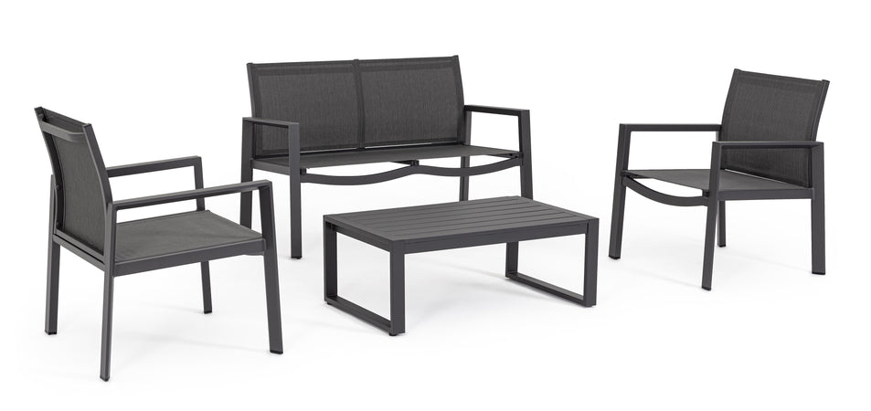 Salotto con poltrone e tavolino "Kallen" struttura in alluminio per veranda e giardino