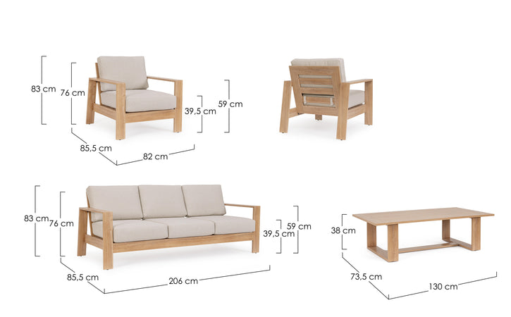 Salotto con poltrone e tavolino "Baltic" struttura in alluminio per veranda e giardino