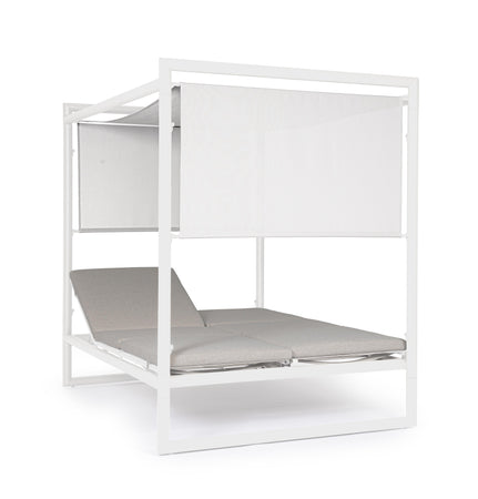 Lettino daybed "Konnor" baldacchino prendisole ad isola per giardino e piscina, reclinabile con tende