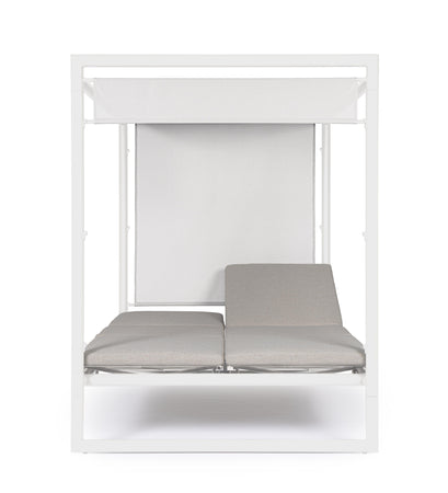 Lettino daybed "Konnor" baldacchino prendisole ad isola per giardino e piscina, reclinabile con tende