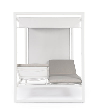 Lettino daybed "Konnor" baldacchino prendisole ad isola per giardino e piscina, reclinabile con tende