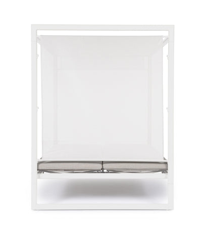 Lettino daybed "Konnor" baldacchino prendisole ad isola per giardino e piscina, reclinabile con tende