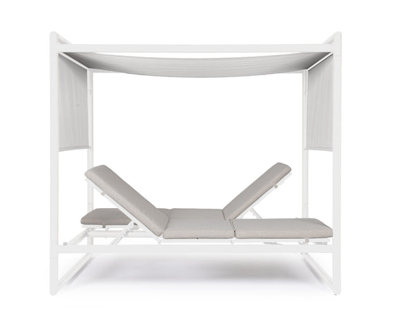 Lettino daybed "Konnor" baldacchino prendisole ad isola per giardino e piscina, reclinabile con tende