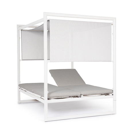 Lettino daybed "Konnor" baldacchino prendisole ad isola per giardino e piscina, reclinabile con tende