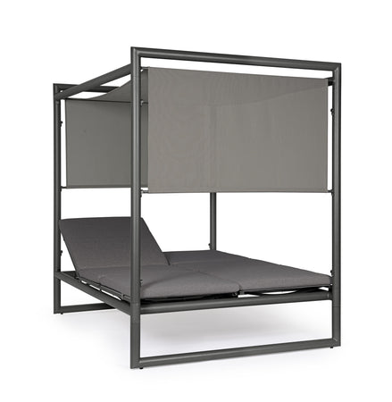 Lettino daybed "Konnor" baldacchino prendisole ad isola per giardino e piscina, reclinabile con tende